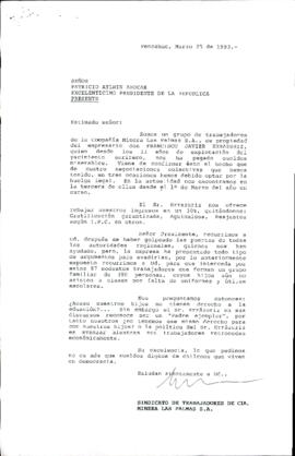 [Carta de Compañía Minera Las Palmas S. A. de Pencahue en que denuncian abuso laboral y rebaja de beneficios]