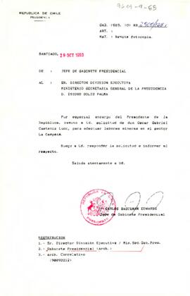 [Carta de Jefe de Gabinete a Sr. Isidro Solís sobre solicitud para efectuar labores en sector La Campana]