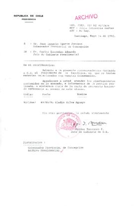 [Carta del Jefe de Gabinete de la Presidencia a Gobernador Provincial de Concepción]