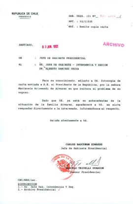 [Carta del Jefe de Gabinete de la Presidencia a Jefe de Gabinete de la Intendencia de la  V Región]