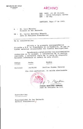 [Oficio  Gab. Pres. Ord. N° 2554 de Jefe de Gabinete Presidencial, remite copia de carta que se indica]