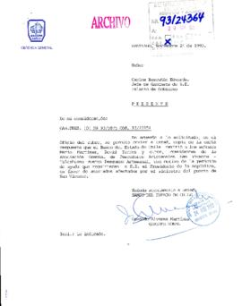 [Carta del Gerente Zonal del Banco del Estado de Chile dirigida al Gabinete Presidencial, mediante la cual informan respuesta a solicitud de la Asociación Gremial de Pescadores Artesanales San Vicente-Talcahuano]
