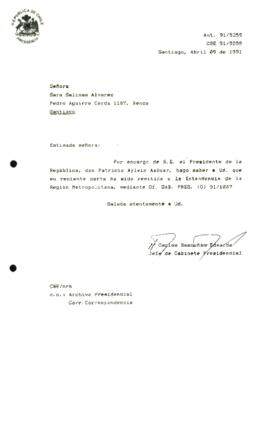 Carta remitida a la Intendencia de la Región Metropolitana, mediante Qf. GAB. PRES. (0) 91/1087