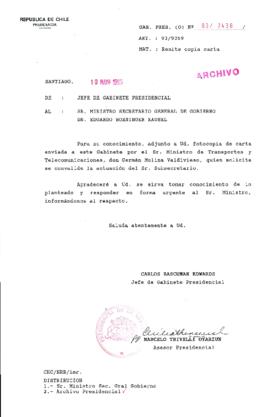 [Oficio  Gab. Pres. Ord. N° 2436 de Jefe de Gabinete Presidencial, remite copia de carta que se indica]