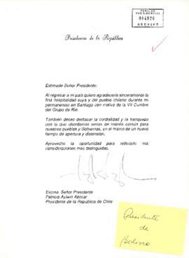 [Carta del Presidente de Bolivia]