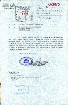 [Carta de Sr. Intendente de la Araucanía a comunidad Pelehuito sobre dotación de pozos y bombas de agua]