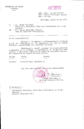 [Oficio  Gab. Pres. Ord. N° 2157 de Jefe de Gabinete Presidencial, remite copia de carta que se indica]
