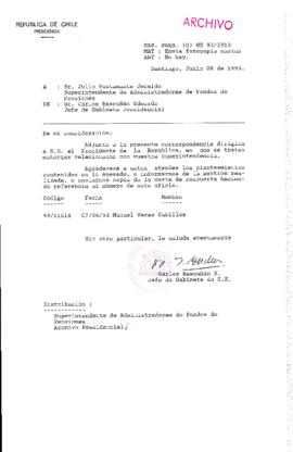 [Oficio  Gab. Pres. Ord. N° 2910 de Jefe de Gabinete Presidencial, remite copia de carta que se indica]