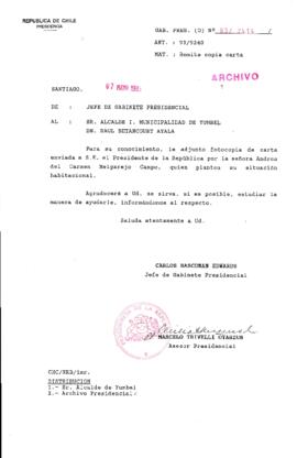 [Oficio  Gab. Pres. Ord. N° 2414 de Jefe de Gabinete Presidencial, remite copia de carta que se indica]