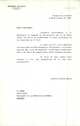 [Carta de Presidente Patricio Aylwin al Presidente de Hungría, Arpad Goncz]
