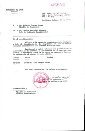 [Carta de Jefe de Gabinete de la Presidencia a Alcalde de Purranque]