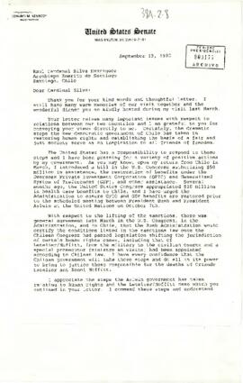 [Carta de Senador Edward Kennedy al Cardenal Raúl Silva Henríquez].