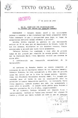 [Texto Oficial de la Embajada de Estados Unidos en Chile, referente a encarcelamiento de cubanos que abogan por derechos humanos]