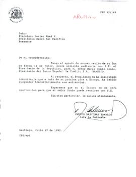 [Carta del Jefe de Gabinete de la Presidencia a Presidente del Banco del Pacífico]