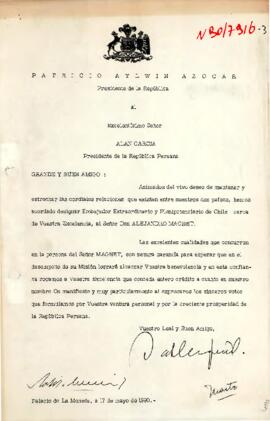 [Carta dirigida a Presidente de Perú]