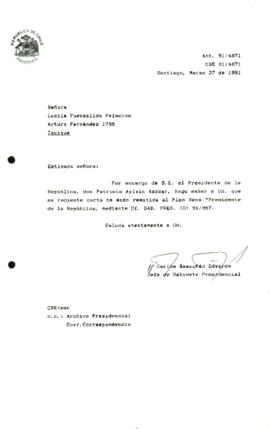 [Carta de respuesta por remisión de correspondencia enviada al Presidente, redirigiéndola  al Plan Beca "Presidente de la República]