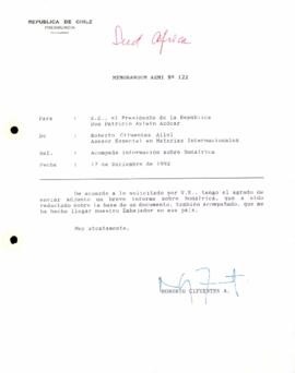 [Carta de Asesor Especial en materias internacionales a S.E Presidente Patricio Aylwin]