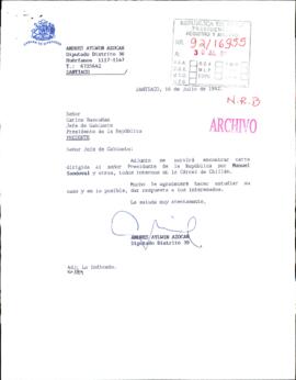 [Carta del Diputado Andrés Aylwin dirigida al Jefe de Gabinete Presidencial]