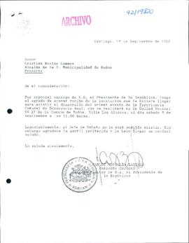 [Carta del Edecán Militar de la Presidencia de la República dirigida al Alcalde de la Municipalidad de Ñuñoa]