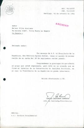 [Carta de respuesta del Jefe de Gabinete Presidencial dirigida a dirigente del P.P.D]