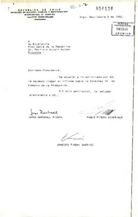 [Carta a Su Excelencia  Presidente de la República  Sr. Patricio Alywin Azocar, de Pablo Piñera]