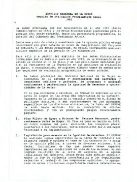 Servicio Nacional de la Mujer: reunión de Evaluación Programática Anual 1992