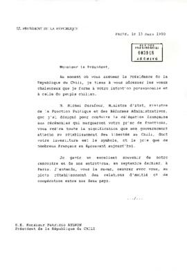 [Carta del Presidente de Francia, Francois Miterrand]