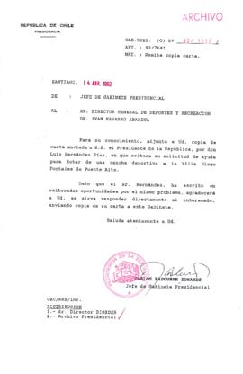 [Carta de Jefe de Gabinete de la Presidencia a Director General de DIGEDER]