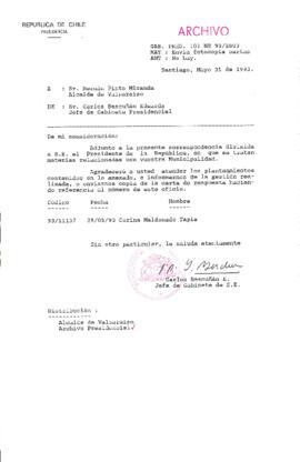 [Oficio  Gab. Pres. Ord. N° 2803 de Jefe de Gabinete Presidencial, remite copia de carta que se indica]
