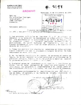 [Carta de respuesta del Subsecretario del Interior dirigida al Chile-Komitee Tubingen de Alemania]