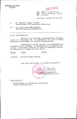 [Carta del Jefe de Gabinete de la Presidencia a Subsecretario de Relaciones Exteriores]