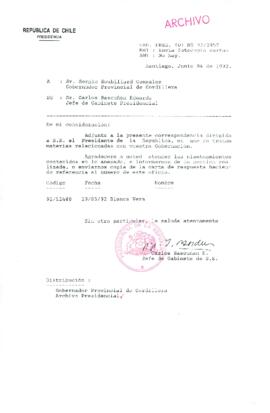 [Carta del Jefe de Gabinete de la Presidencia a Gobernador Provincial de Cordillera]