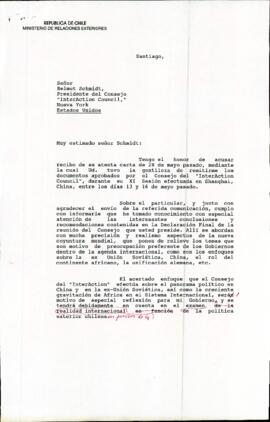 [Carta del Presidente Patricio Aylwin dirigida al Presidente del Consejo "InterAction Counci...