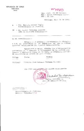 [Oficio  Gab. Pres. Ord. N° 2666 de Jefe de Gabinete Presidencial, remite copia de carta que indica]