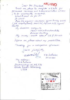 [Carta enviada desde USSR sobre oferta para profesionales]