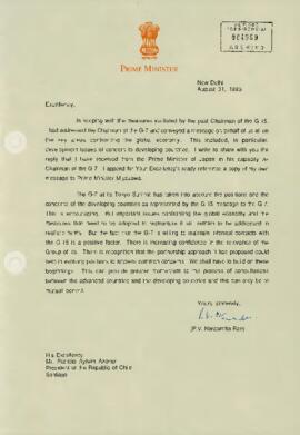 [Carta enviada por Primer Ministro de la India]