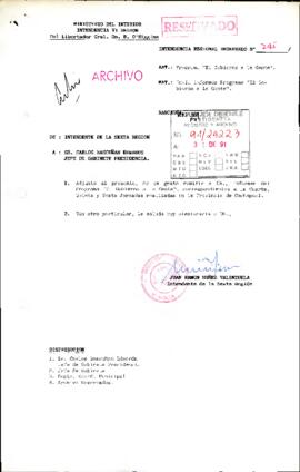 [Carta del Intendente de la Sexta Región dirigida al Jefe de Gabinete Presidencial, referente al Programa "El Gobierno a la Gente"]
