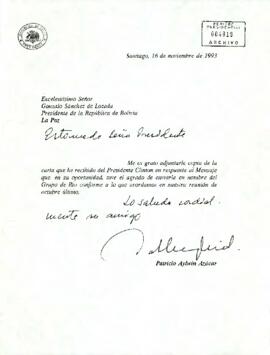 [Carta del Presidente de Chile al Presidente de Bolivia]