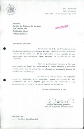[Carta de respuesta del Jefe de Gabinete Presidencial dirigida al Comité de Colonos de Zargazo]