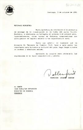 [Copia de Carta del Presidente Patricio Aylwin al Ministro de Minería, Juan Hamilton]