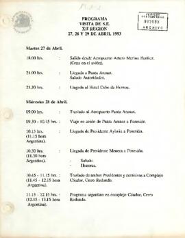 Programa de visita a XII región en 1993