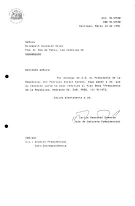 [Carta de respuesta por remisión de correspondencia enviada al Presidente, redirigiéndola al Plan Beca Presidente de la República]