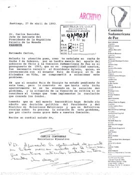 [Carta de la Comisión Sudamericana de la Paz para una solicitud de subvención]