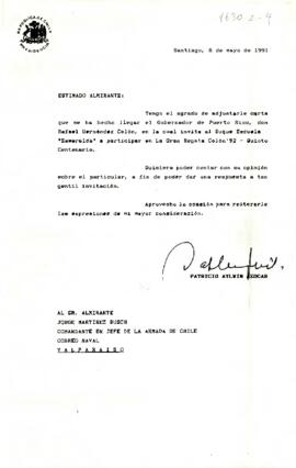 [Carta del Presidente Patricio Aylwin a Almirante Jorge Martínez Busch]