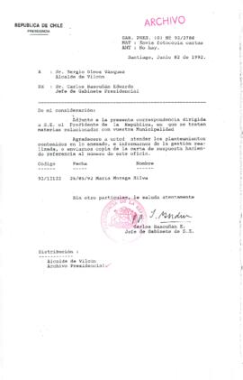 [Carta del Jefe de Gabinete de la Presidencia a Alcalde de Vilcún]