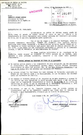 [Carta de la Agrupación de Juntas de Vecinos "Puerta Norte" de Arica dirigida al Presidente Patricio Aylwin]