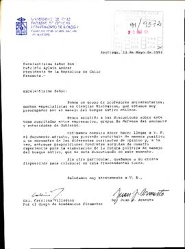 [Carta del Departamento de Biología de la Universidad de Chile dirigida al Presidente Patricio Aylwin]