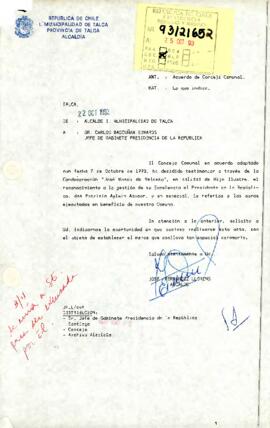 [Carta de reconocimiento a la gestión de su Excelencia el Presidente de la República].