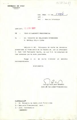 [Carta de renuncia, presentada al Presidente de la República, por el Embajador D. Juan José Fernández Valdés]
