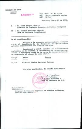 [Carta del Jefe de Gabinete de la Presidencia a Director de Comisión Especial de Pueblos Indígenas]